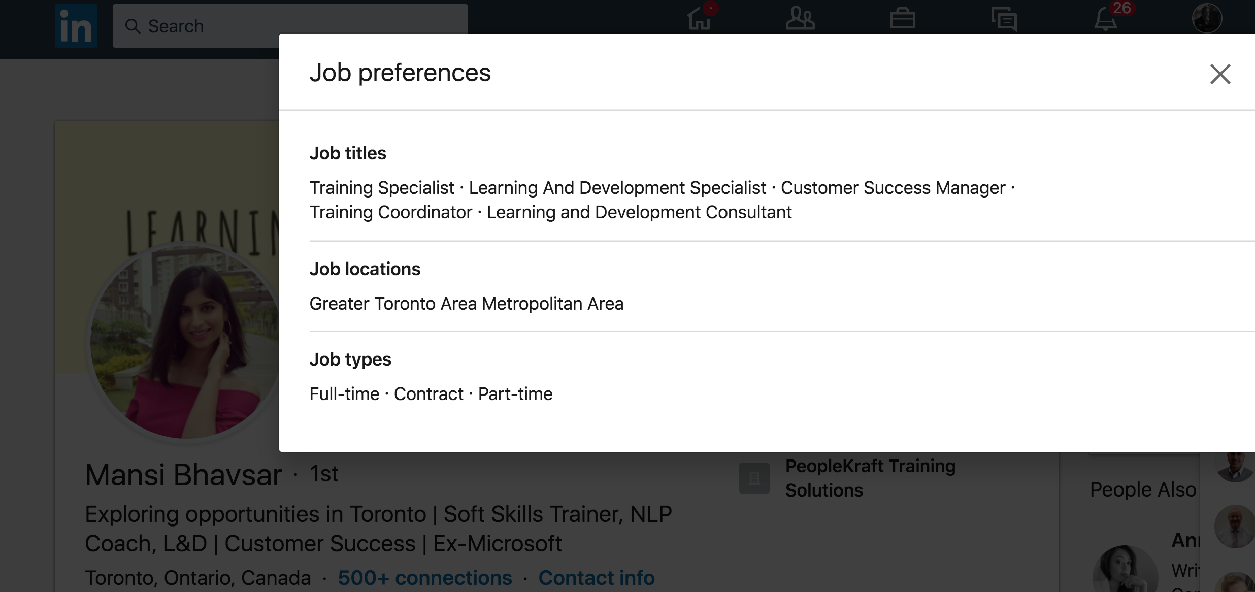 Adding job preferences to LinkedIn