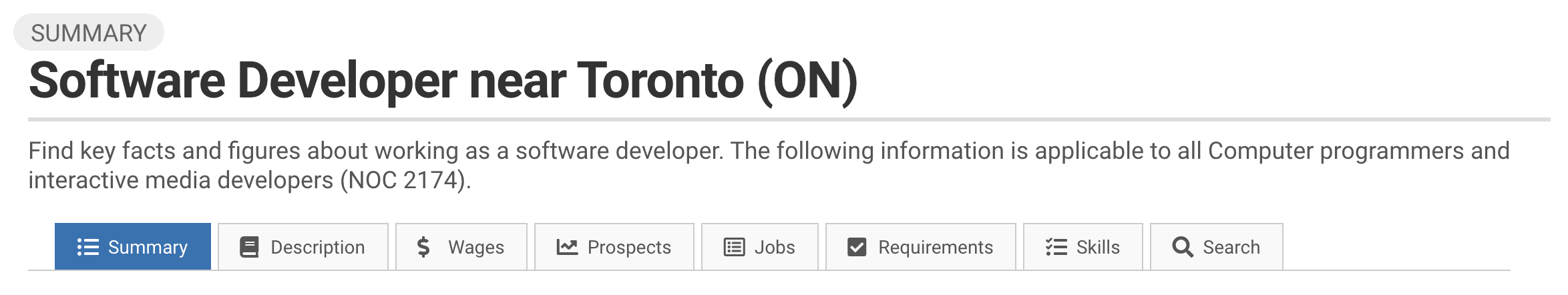 Image showing how to see StatCan trends for Software Developers near Toronto or other cities