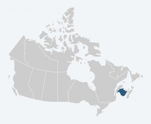 Map of Canada with New Brunswick highlighted
