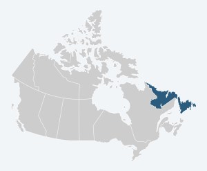 Map of Canada with Newfoundland and Labrador Highlighted