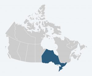 Map of Canada with Ontario highlighted