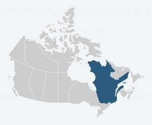 Map of Canada with Quebec highlighted.