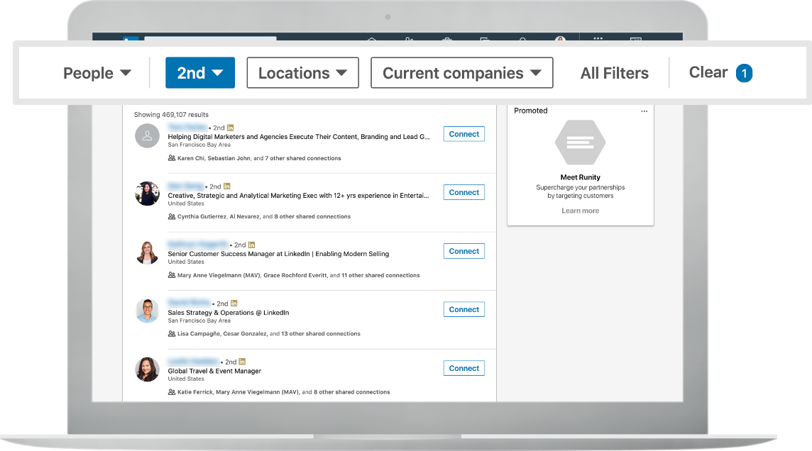 Advanced search filters to find new connections on LinkedIn