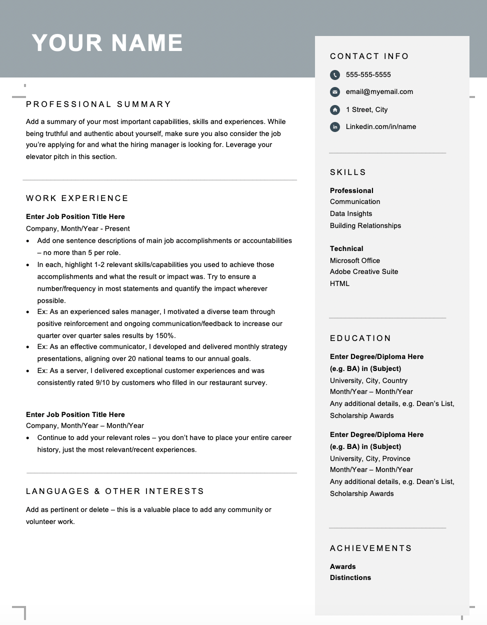 combination resume template word free download