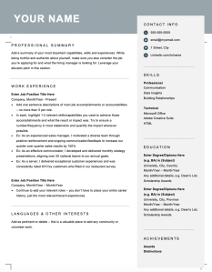 Free downloadable and editable combination resume template for Canada
