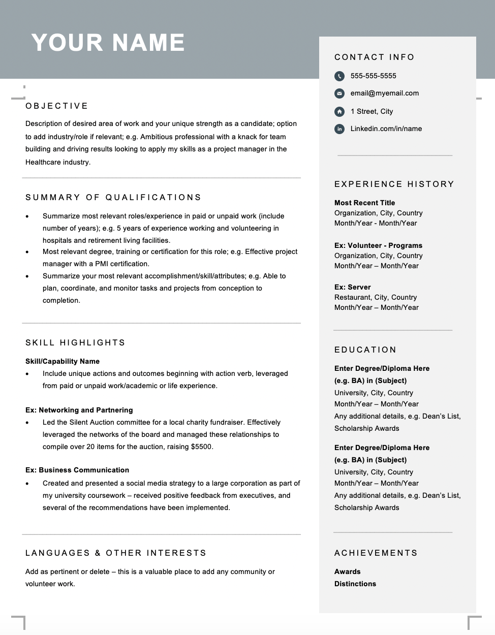 resume samples for canada pdf