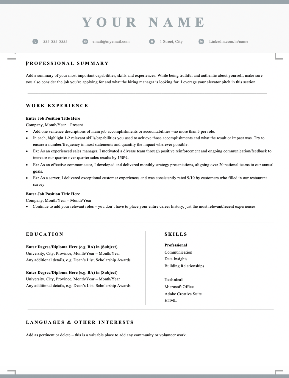 canada resume and cover letter format