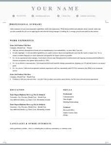 Free downloadable and editable reverse chronological resume template for Canada