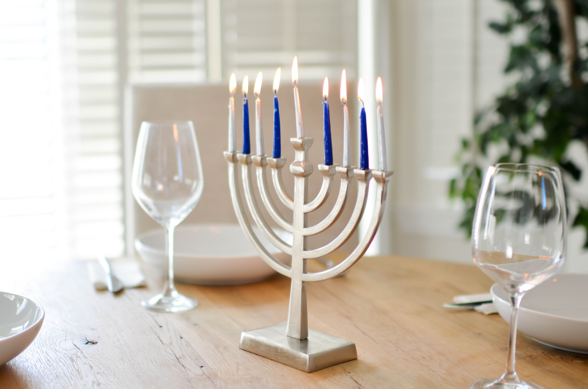 A traditional Hanukkah Menorah, also known as a Hannukkiah