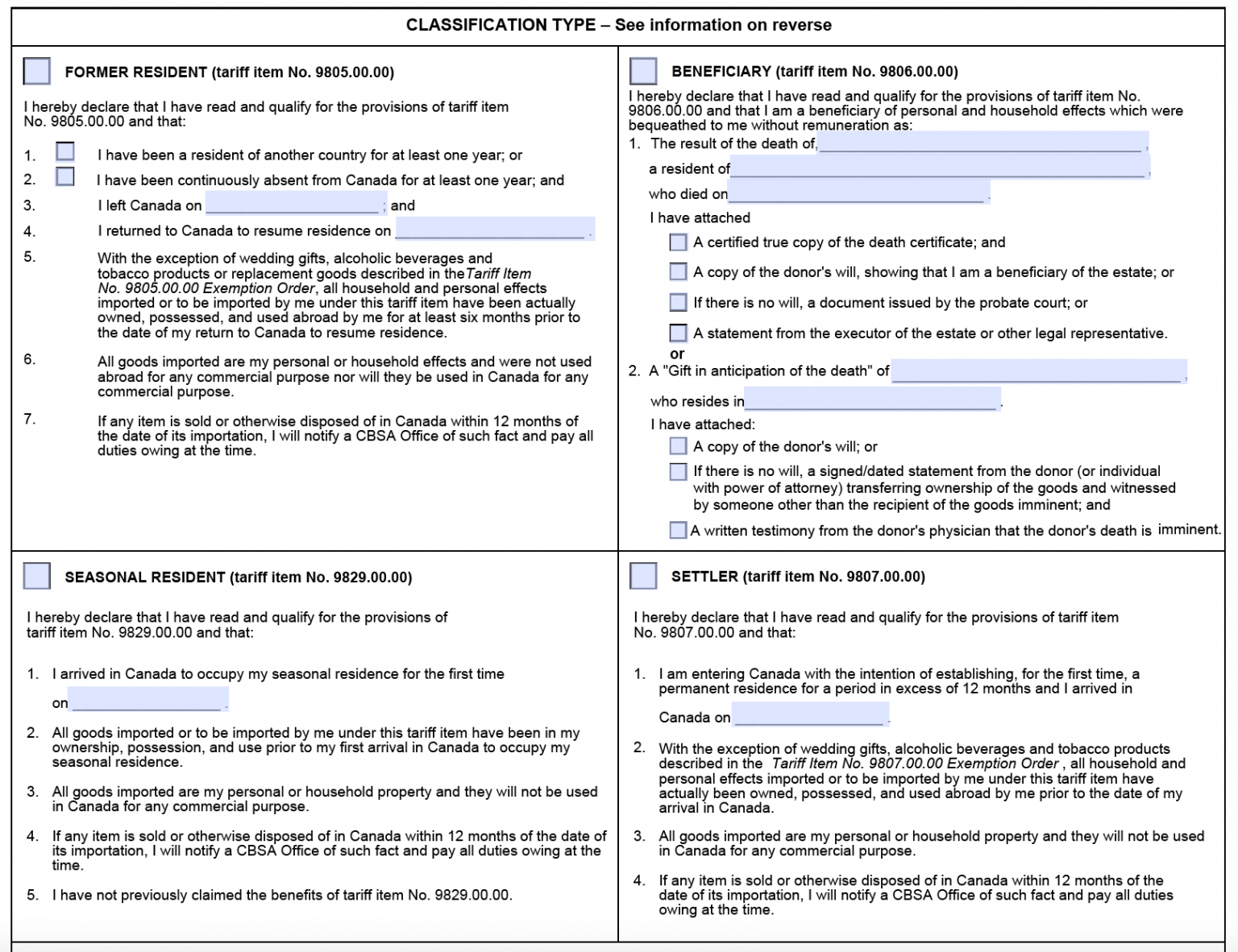 How To Fill Forms B4 And B4a While Moving To Canada Arrive